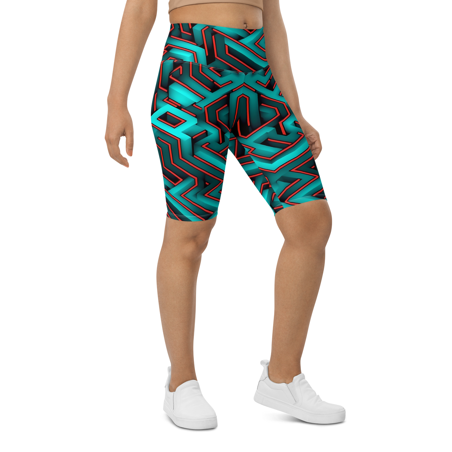 3D Maze Illusion | 3D Patterns | All-Over Print Biker Shorts - #2