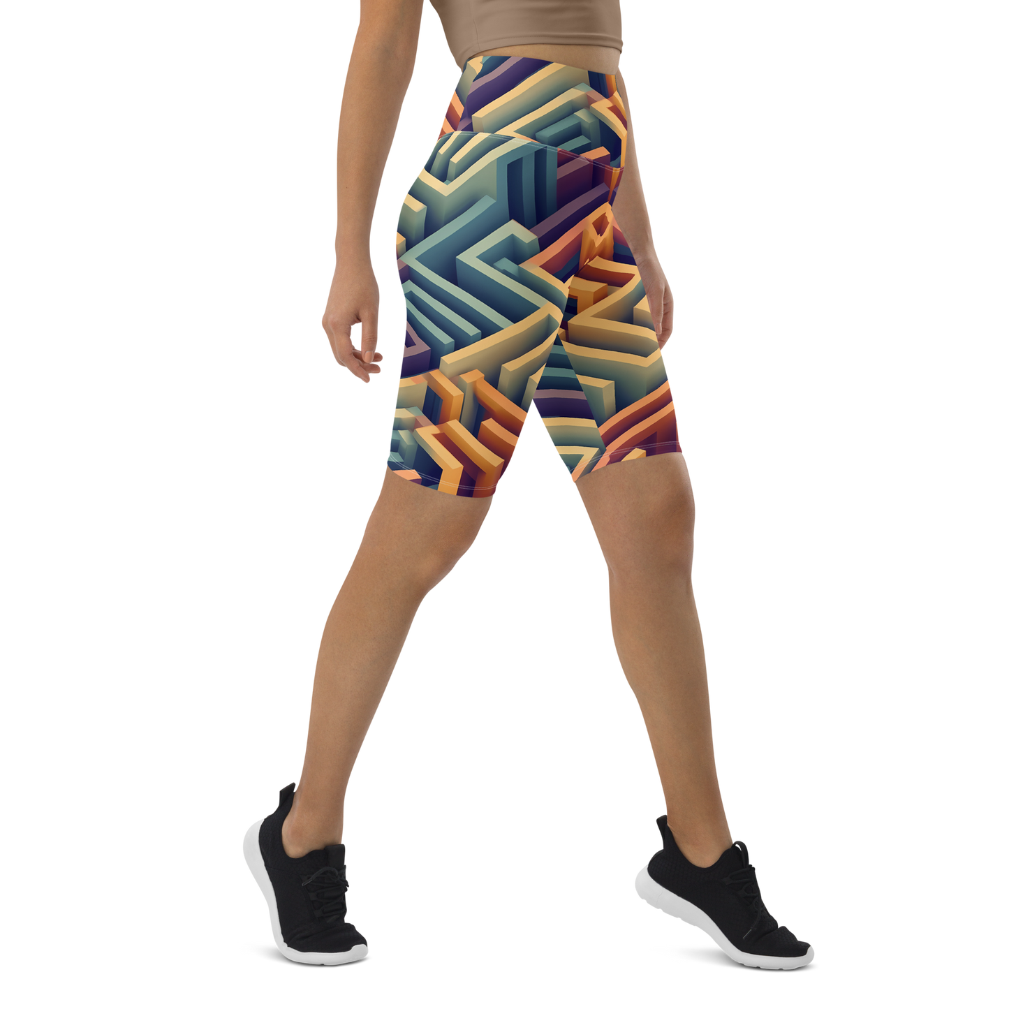 3D Maze Illusion | 3D Patterns | All-Over Print Biker Shorts - #3