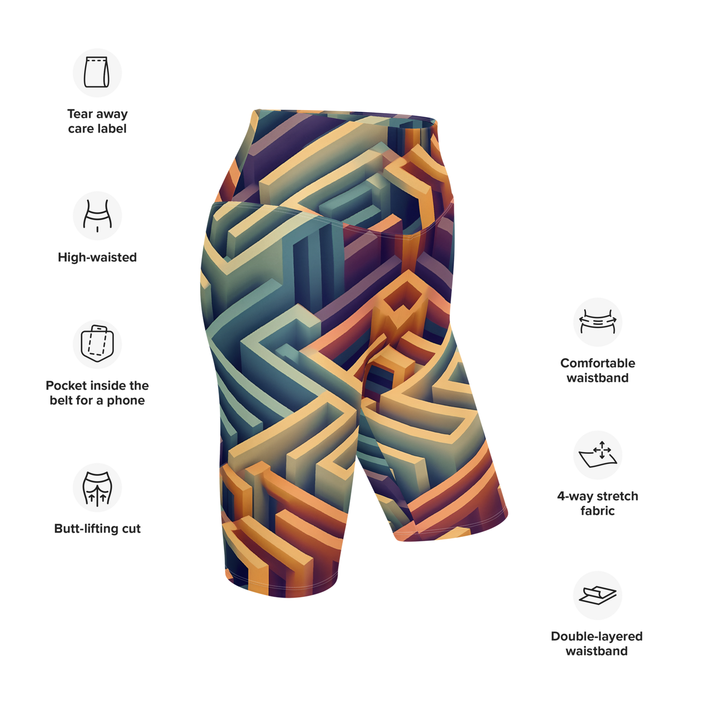 3D Maze Illusion | 3D Patterns | All-Over Print Biker Shorts - #3