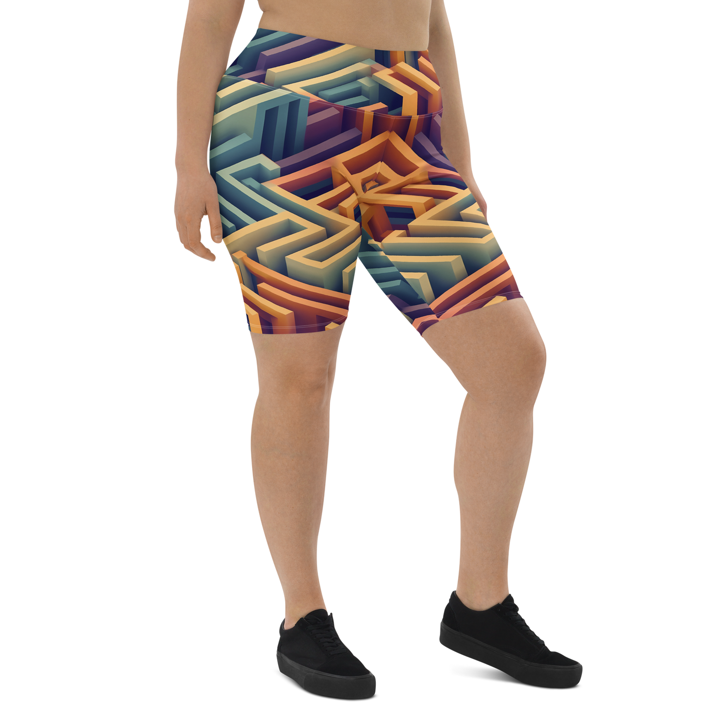 3D Maze Illusion | 3D Patterns | All-Over Print Biker Shorts - #3