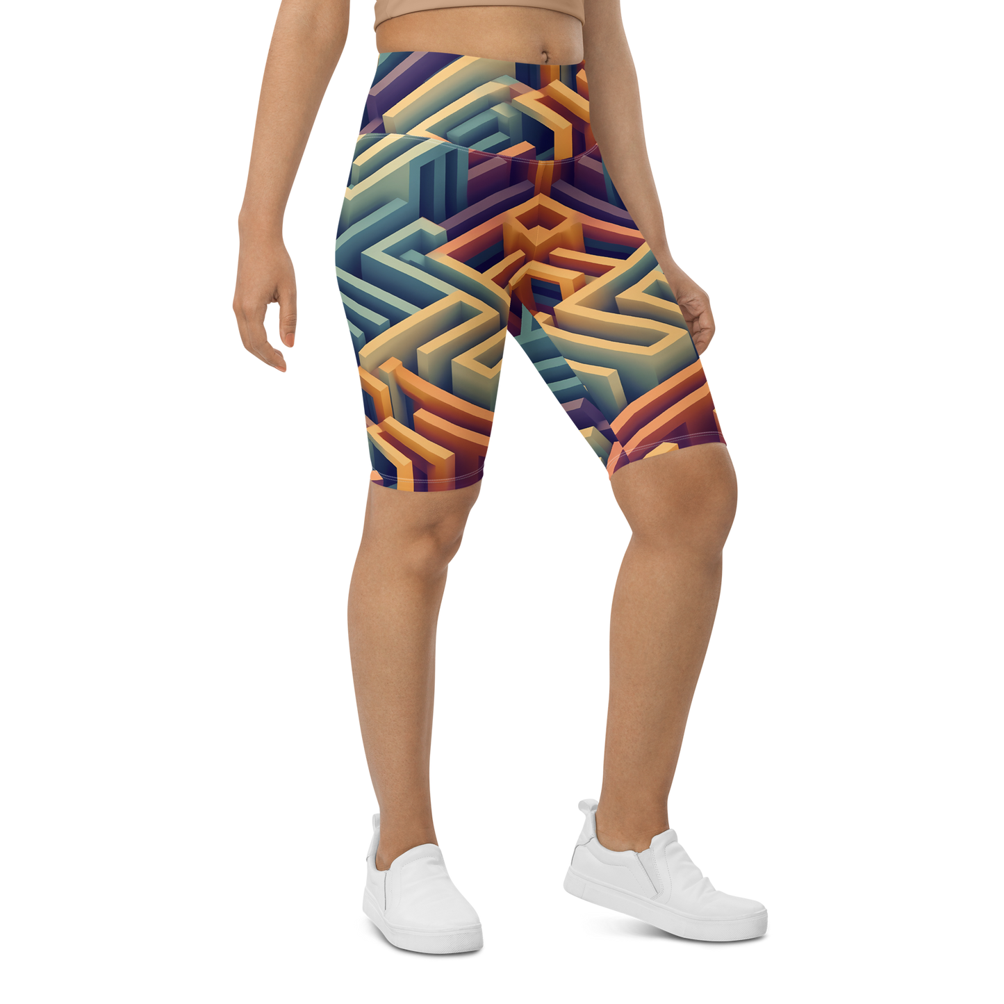 3D Maze Illusion | 3D Patterns | All-Over Print Biker Shorts - #3