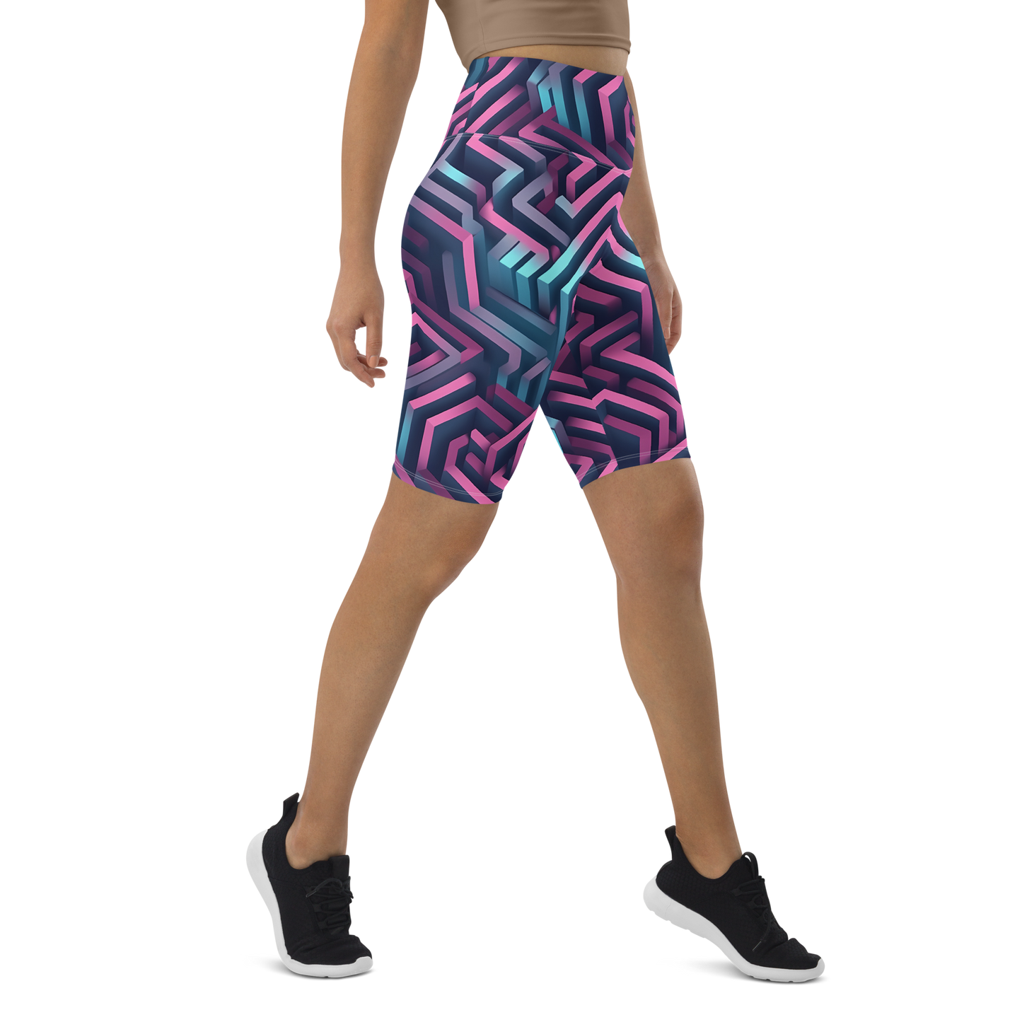 3D Maze Illusion | 3D Patterns | All-Over Print Biker Shorts - #4