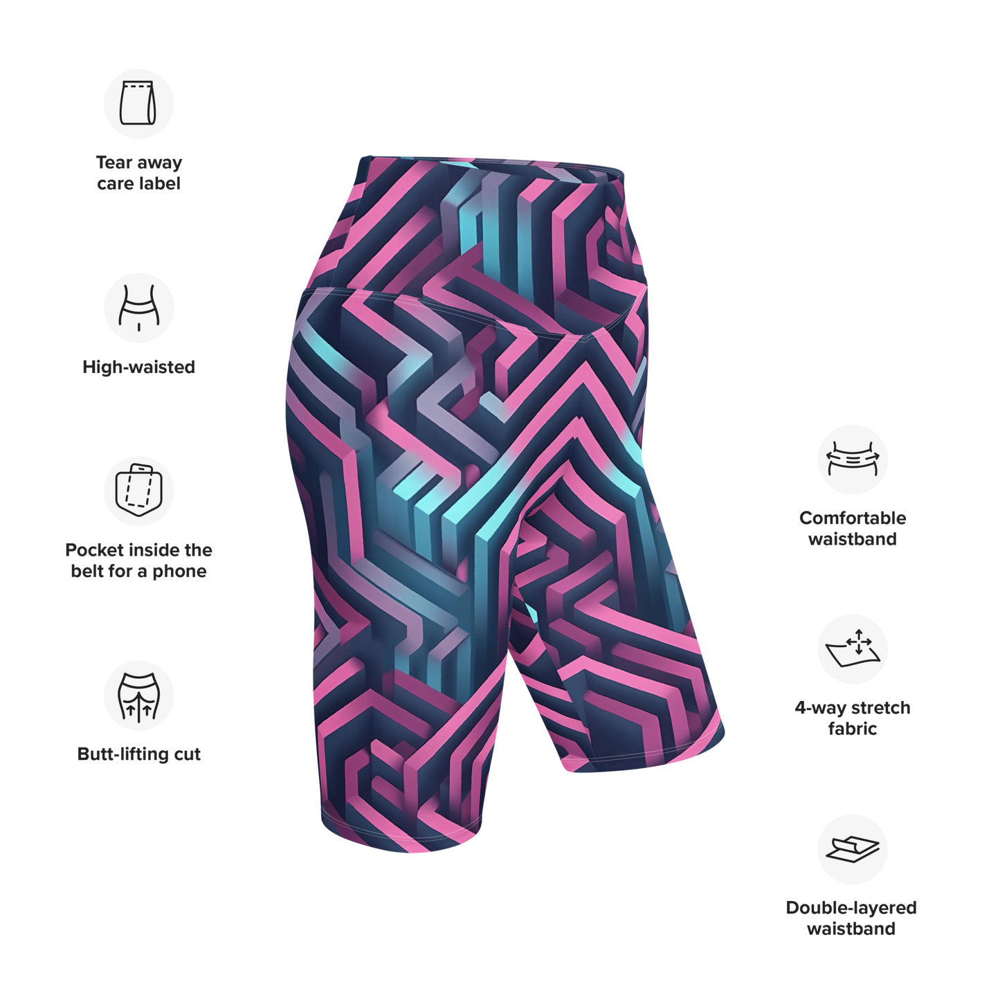 3D Maze Illusion | 3D Patterns | All-Over Print Biker Shorts - #4