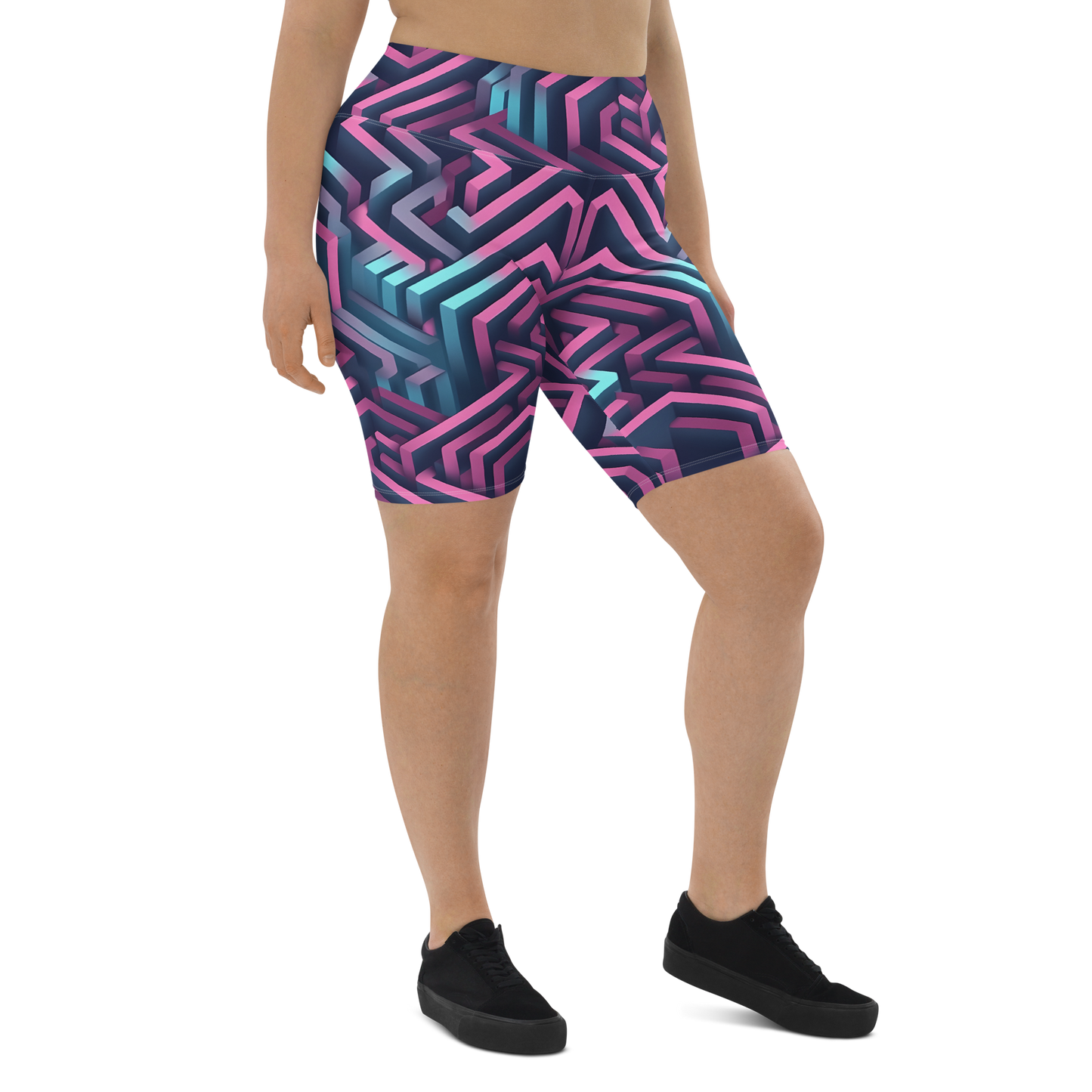 3D Maze Illusion | 3D Patterns | All-Over Print Biker Shorts - #4