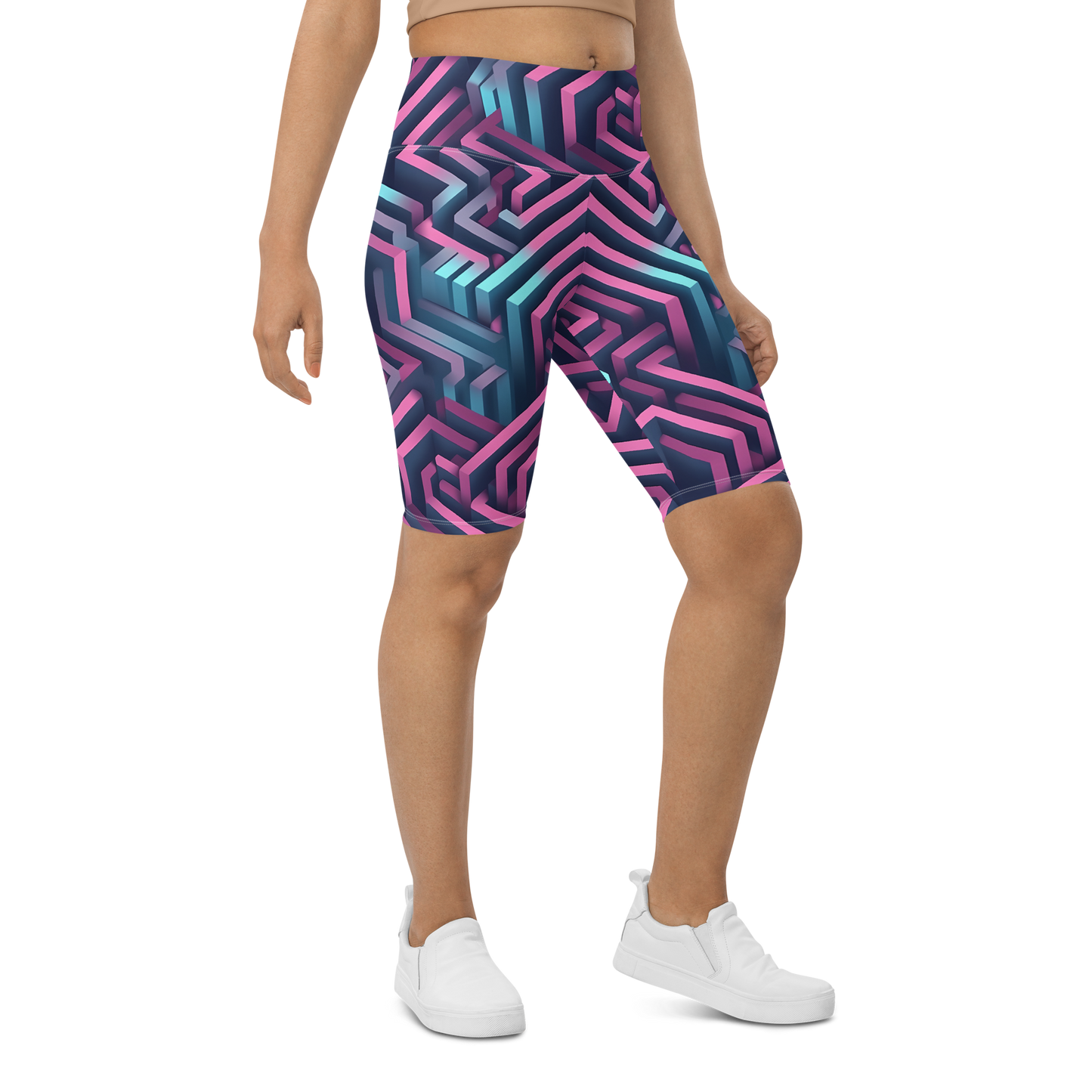 3D Maze Illusion | 3D Patterns | All-Over Print Biker Shorts - #4