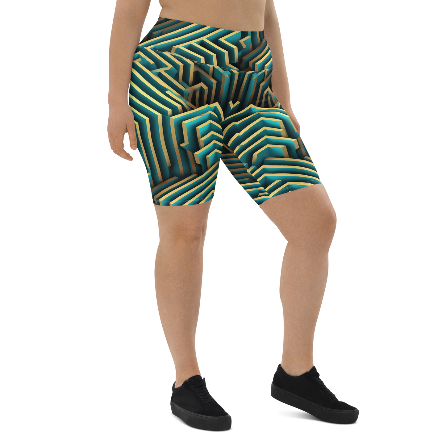 3D Maze Illusion | 3D Patterns | All-Over Print Biker Shorts - #5