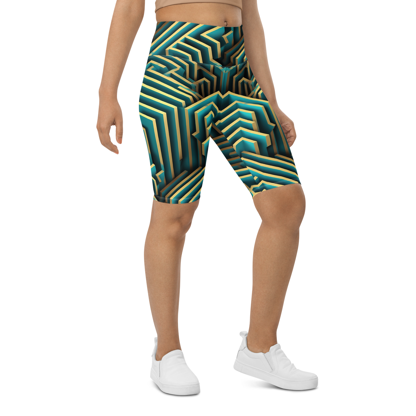 3D Maze Illusion | 3D Patterns | All-Over Print Biker Shorts - #5