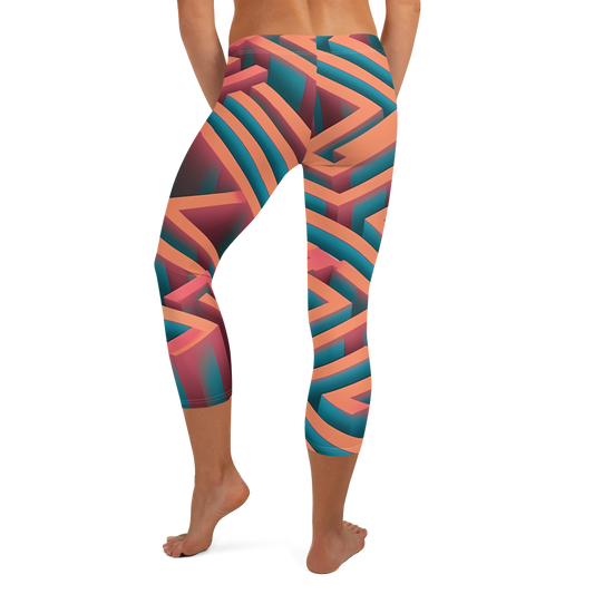 3D Maze Illusion | 3D Patterns | All-Over Print Capri Leggings - #1
