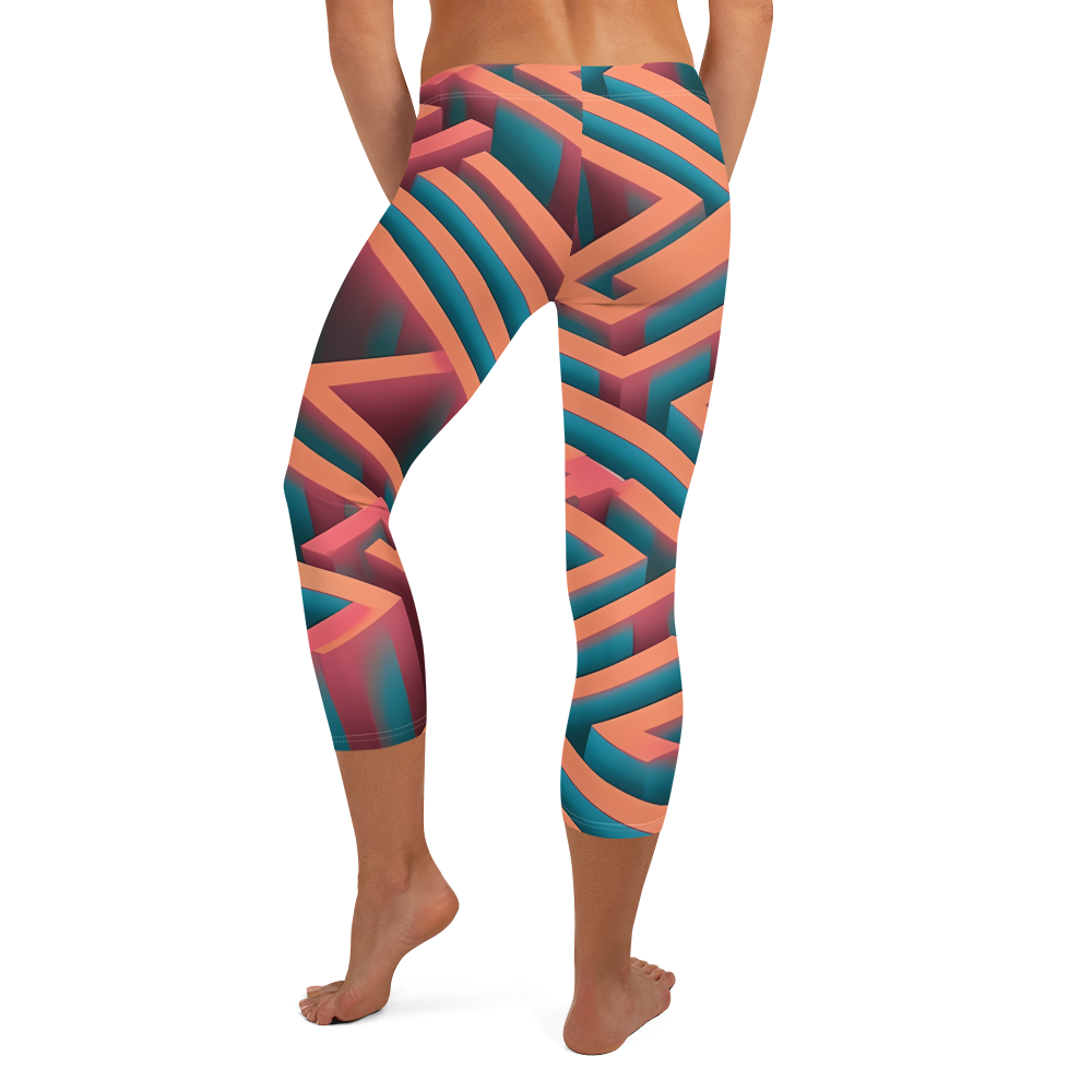 3D Maze Illusion | 3D Patterns | All-Over Print Capri Leggings - #1