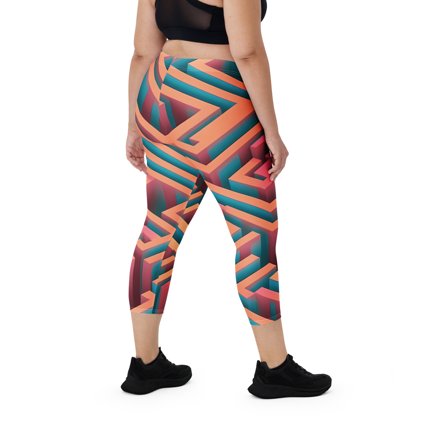 3D Maze Illusion | 3D Patterns | All-Over Print Capri Leggings - #1