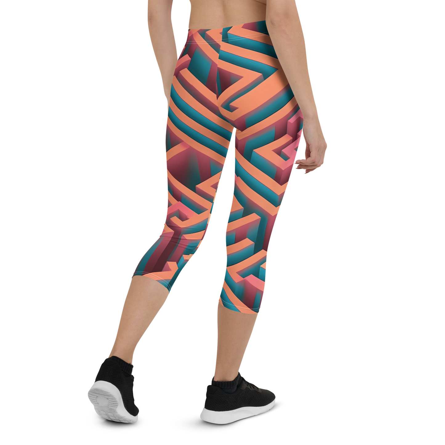 3D Maze Illusion | 3D Patterns | All-Over Print Capri Leggings - #1