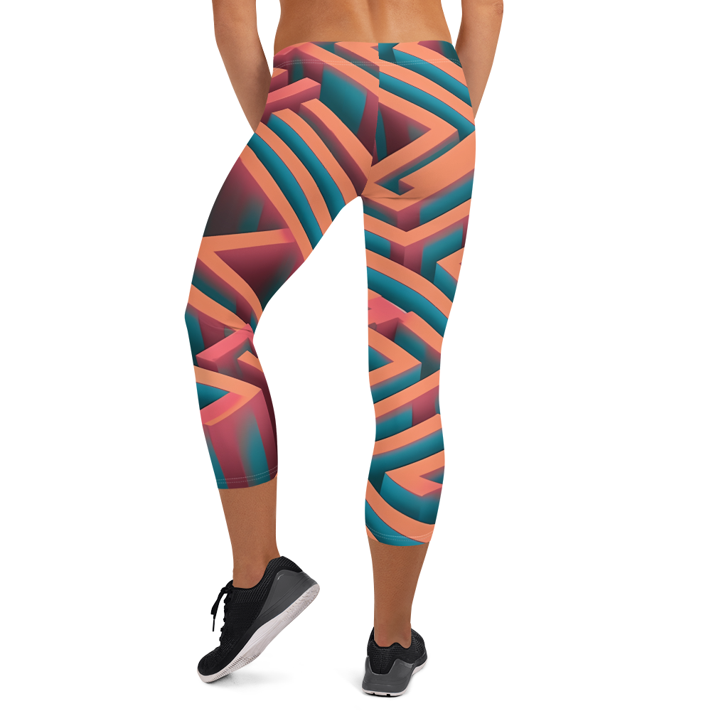 3D Maze Illusion | 3D Patterns | All-Over Print Capri Leggings - #1