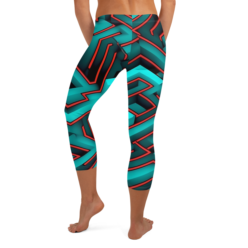 3D Maze Illusion | 3D Patterns | All-Over Print Capri Leggings - #2