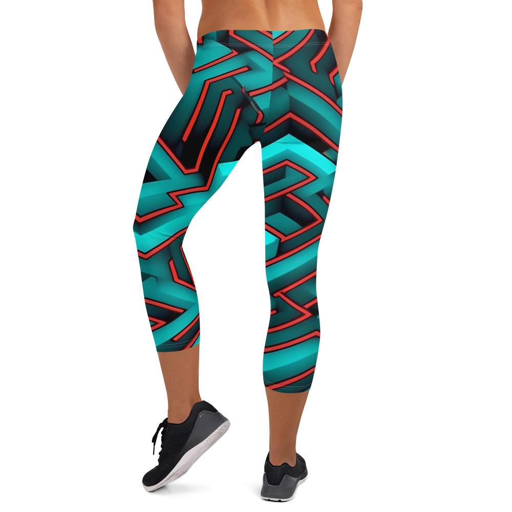 3D Maze Illusion | 3D Patterns | All-Over Print Capri Leggings - #2