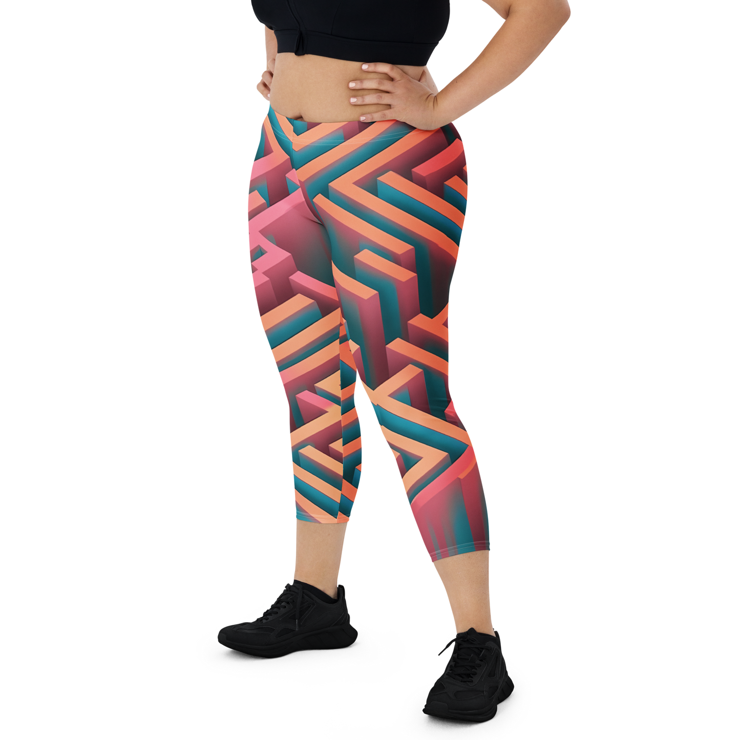 3D Maze Illusion | 3D Patterns | All-Over Print Capri Leggings - #1