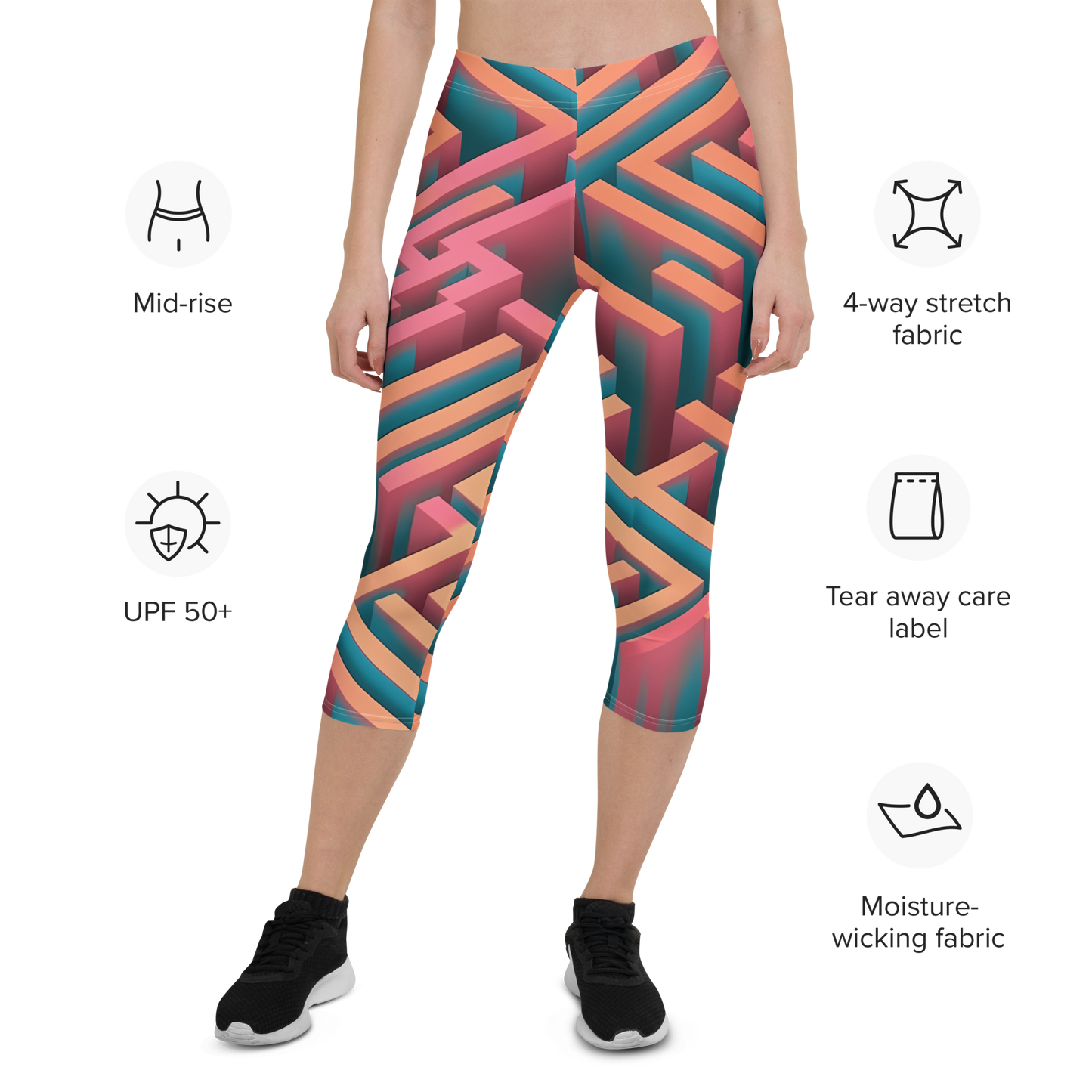 3D Maze Illusion | 3D Patterns | All-Over Print Capri Leggings - #1