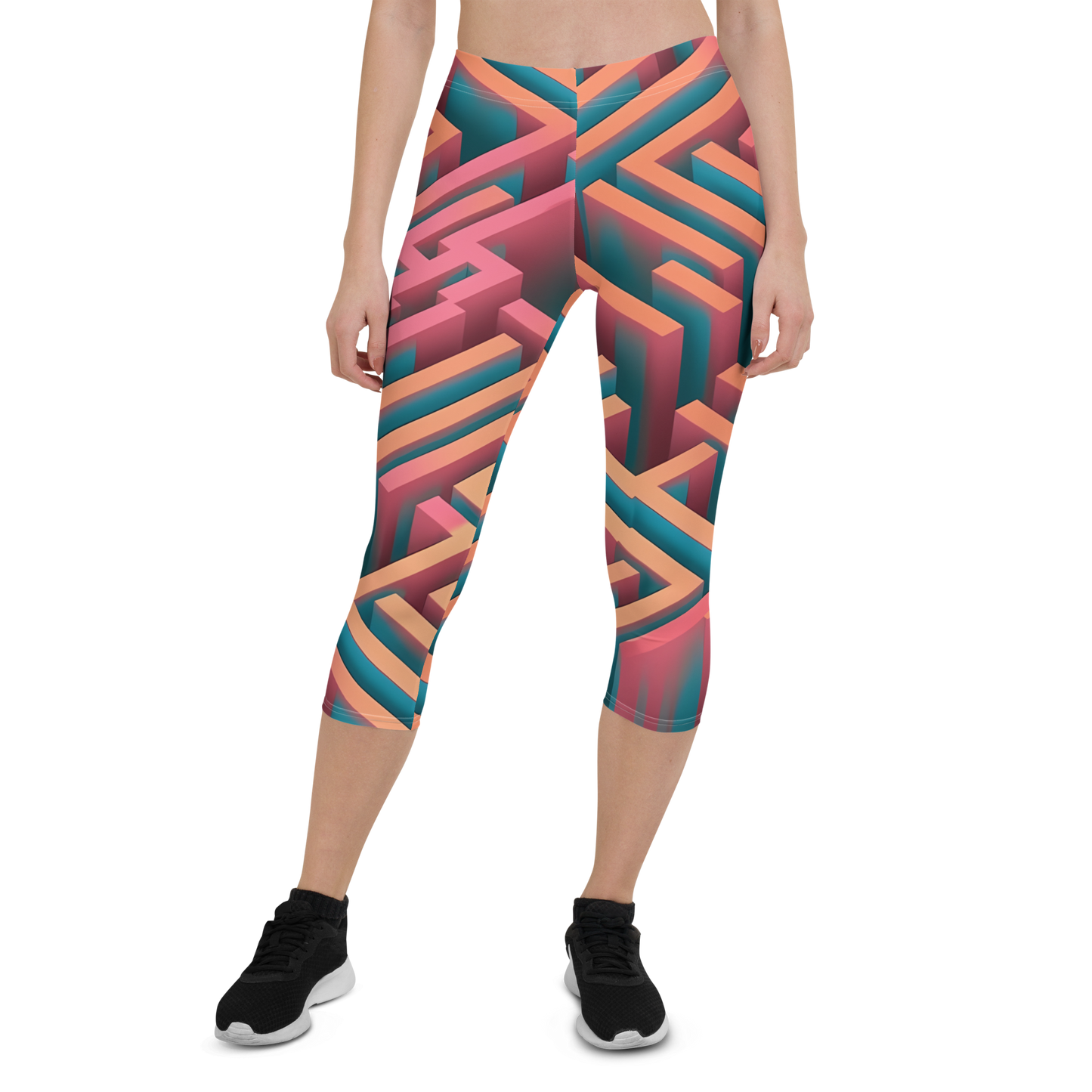 3D Maze Illusion | 3D Patterns | All-Over Print Capri Leggings - #1