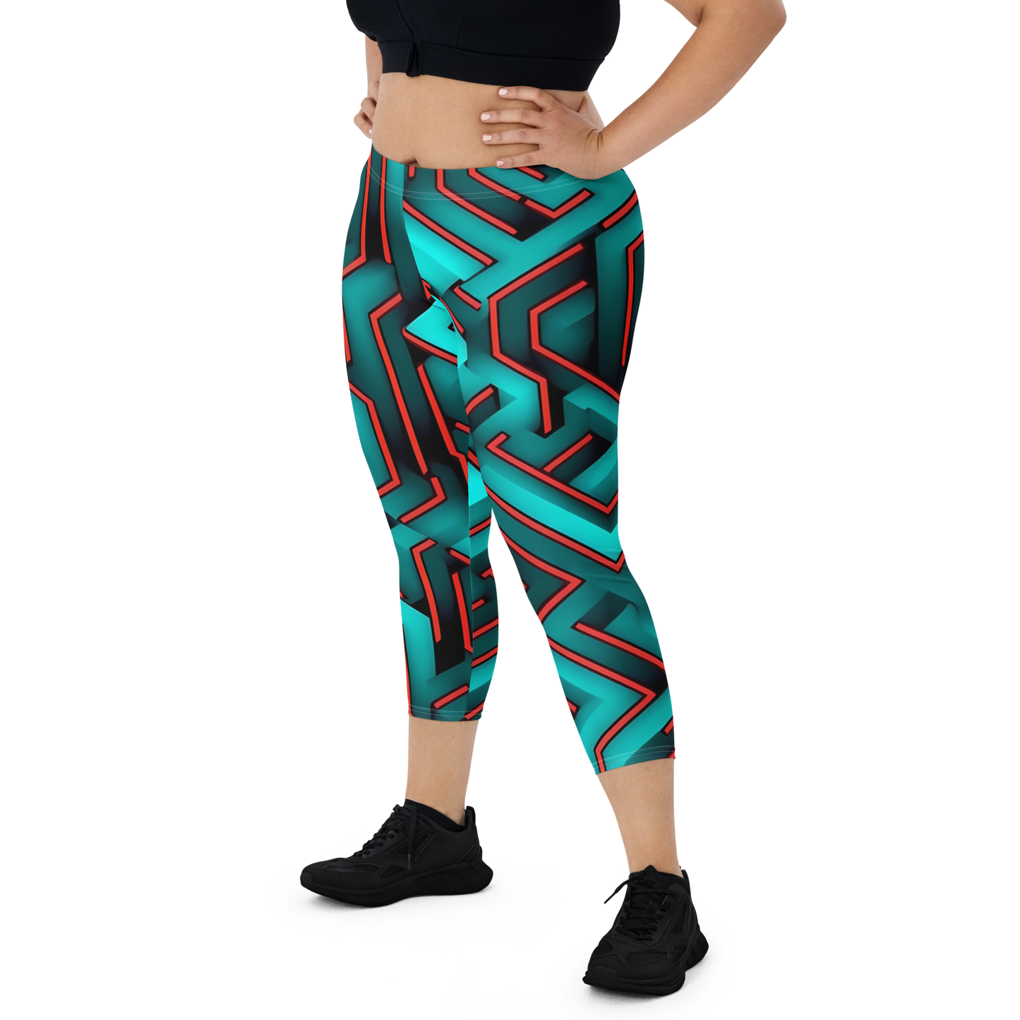 3D Maze Illusion | 3D Patterns | All-Over Print Capri Leggings - #2