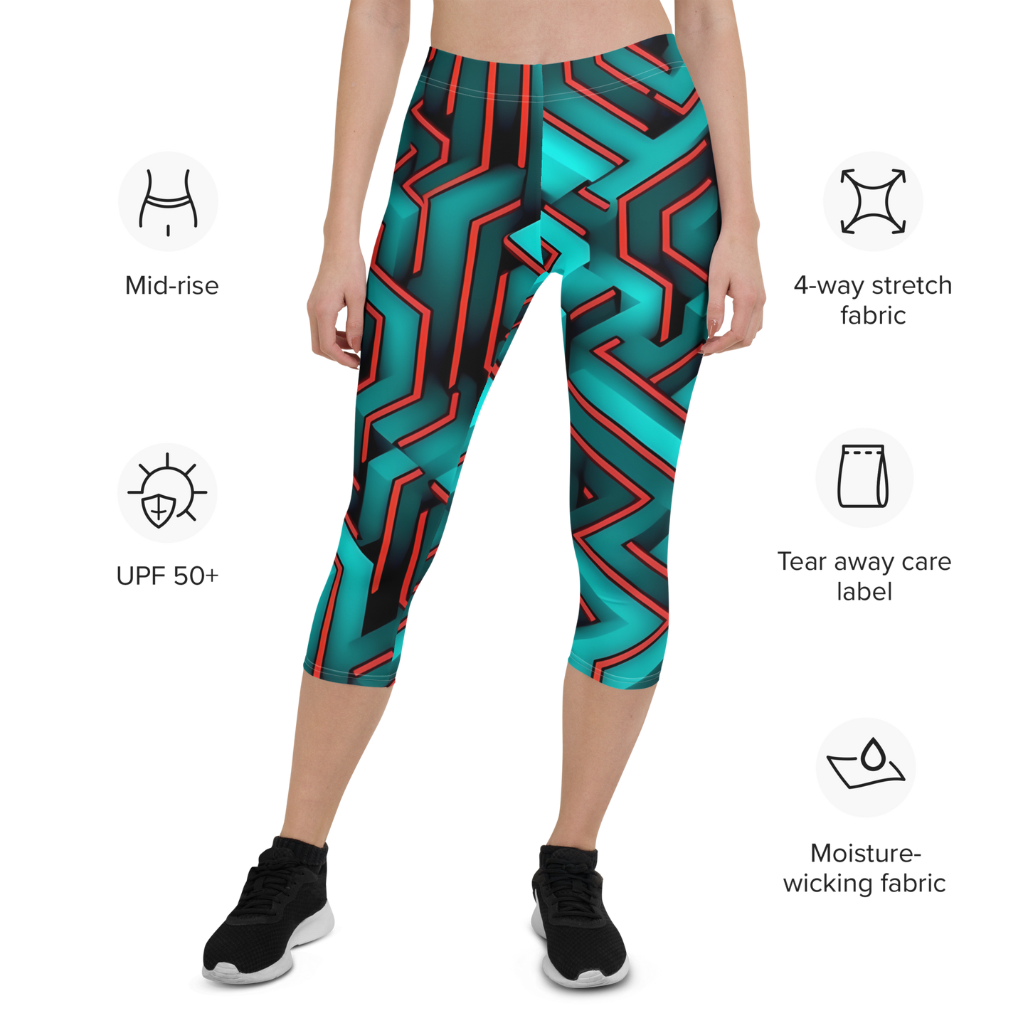 3D Maze Illusion | 3D Patterns | All-Over Print Capri Leggings - #2