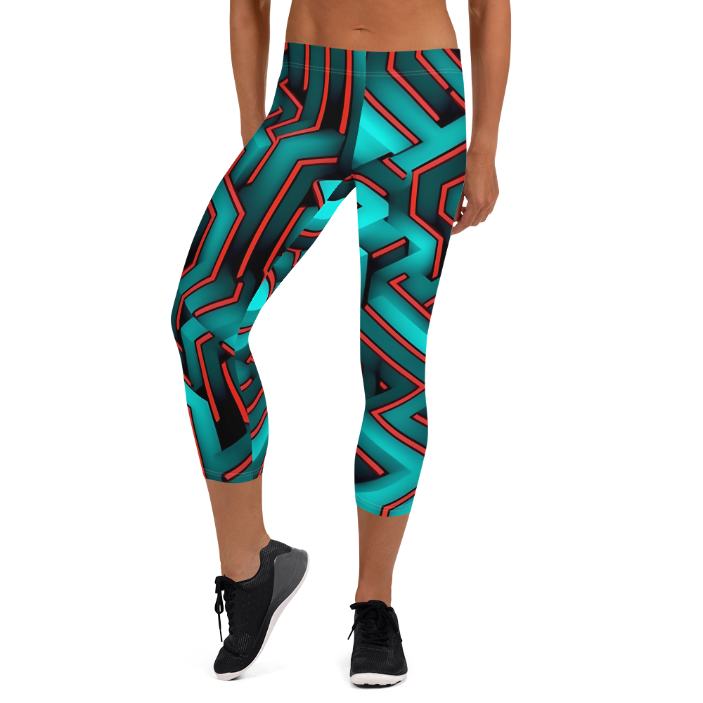 3D Maze Illusion | 3D Patterns | All-Over Print Capri Leggings - #2