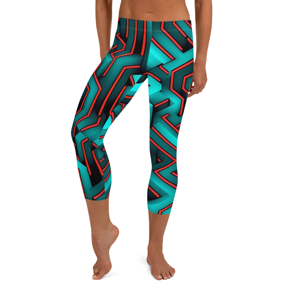 3D Maze Illusion | 3D Patterns | All-Over Print Capri Leggings - #2