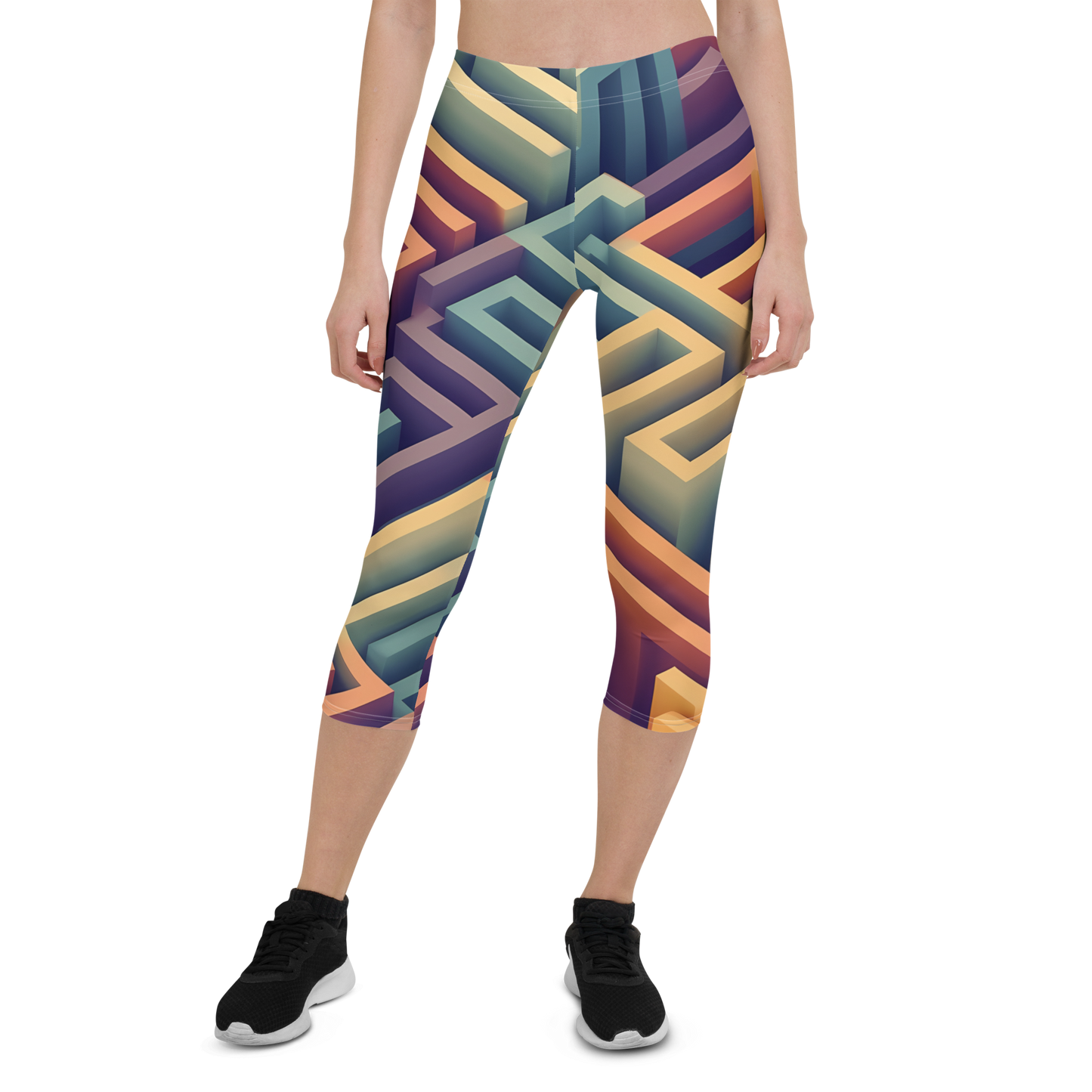 3D Maze Illusion | 3D Patterns | All-Over Print Capri Leggings - #3