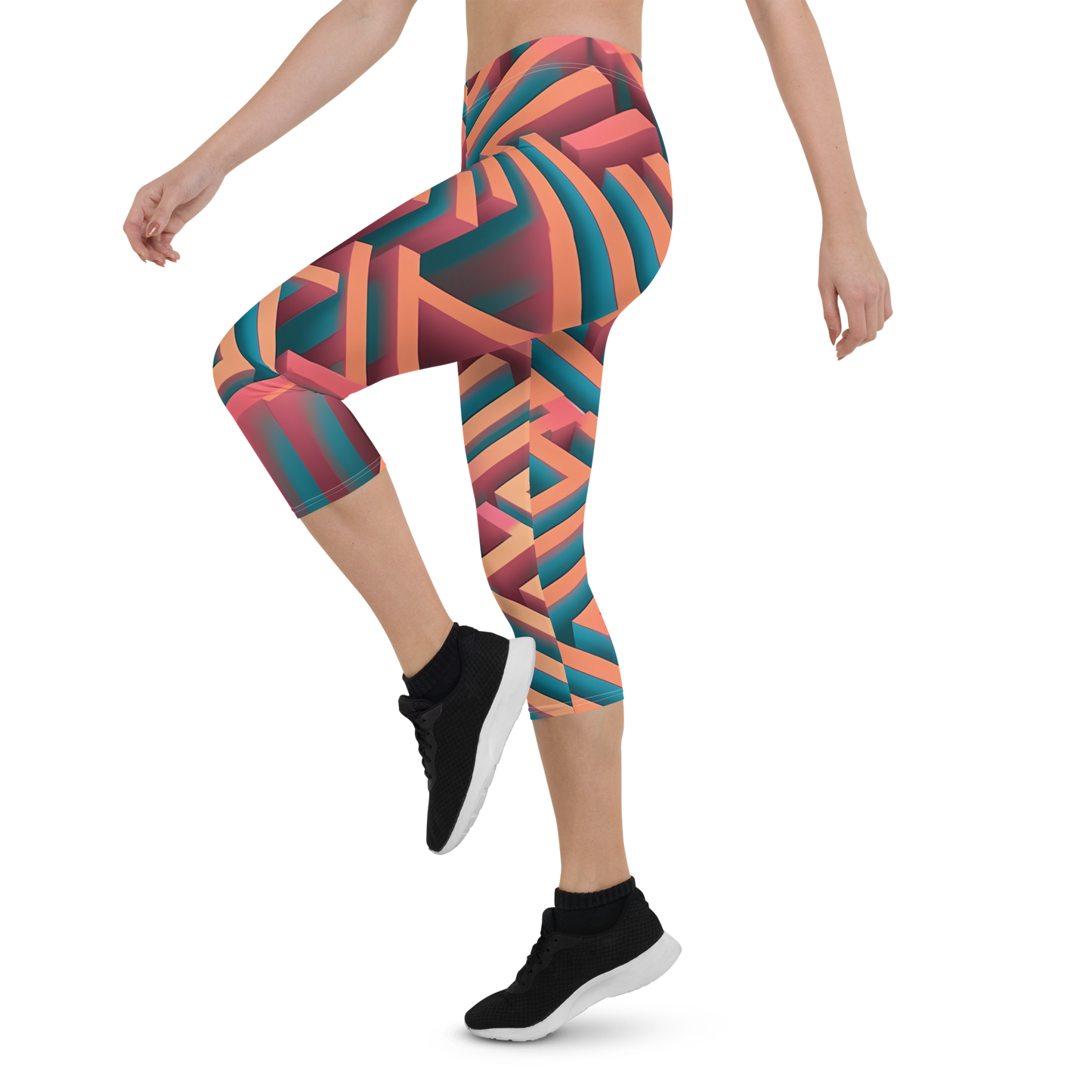 3D Maze Illusion | 3D Patterns | All-Over Print Capri Leggings - #1