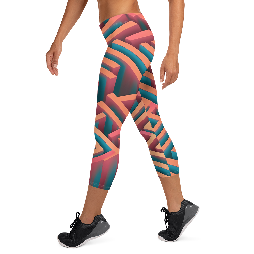 3D Maze Illusion | 3D Patterns | All-Over Print Capri Leggings - #1