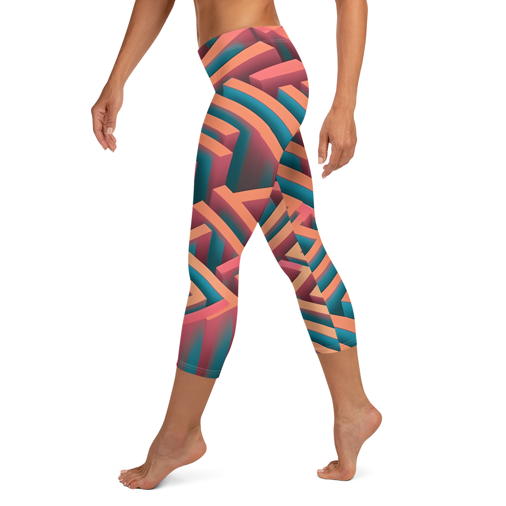 3D Maze Illusion | 3D Patterns | All-Over Print Capri Leggings - #1