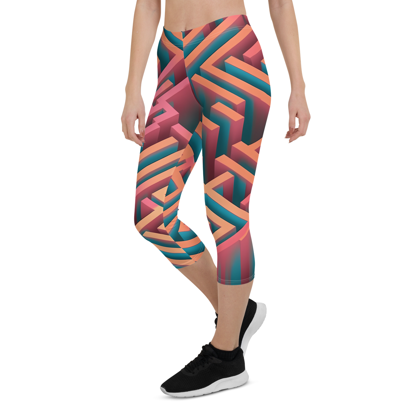 3D Maze Illusion | 3D Patterns | All-Over Print Capri Leggings - #1