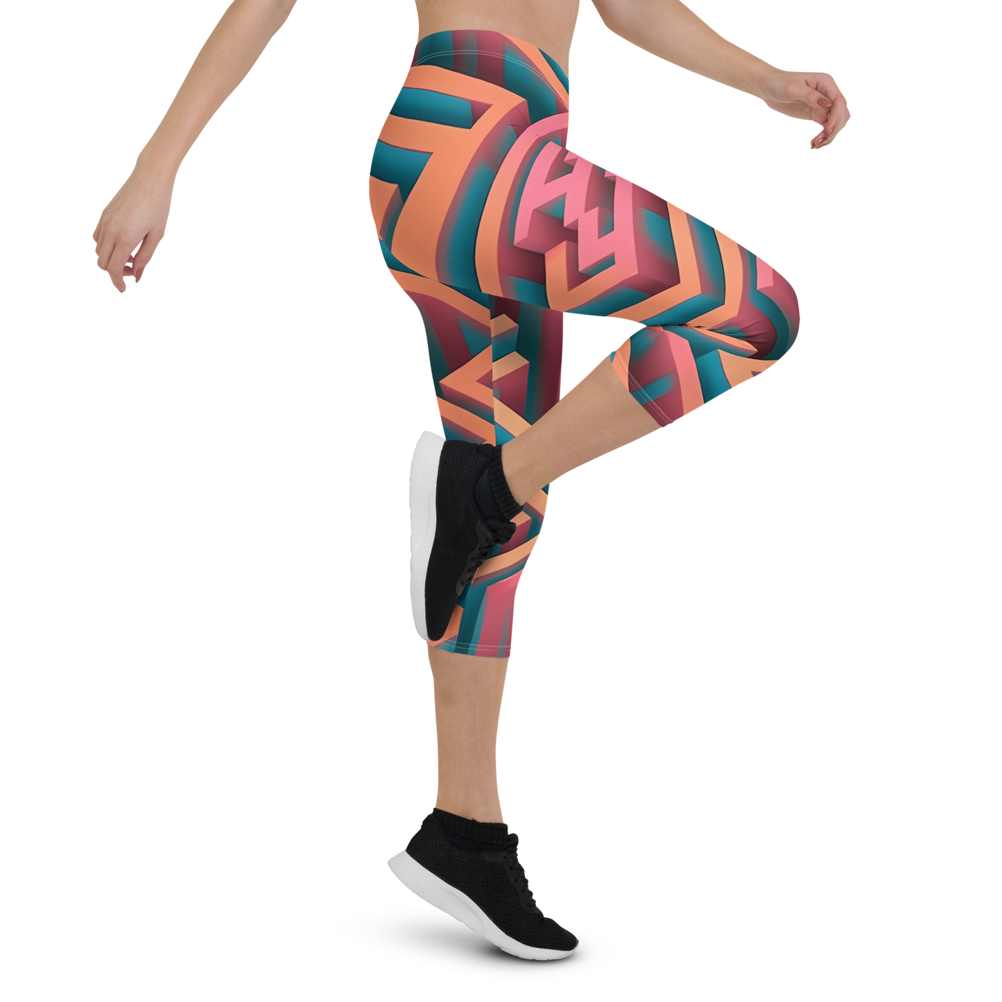 3D Maze Illusion | 3D Patterns | All-Over Print Capri Leggings - #1