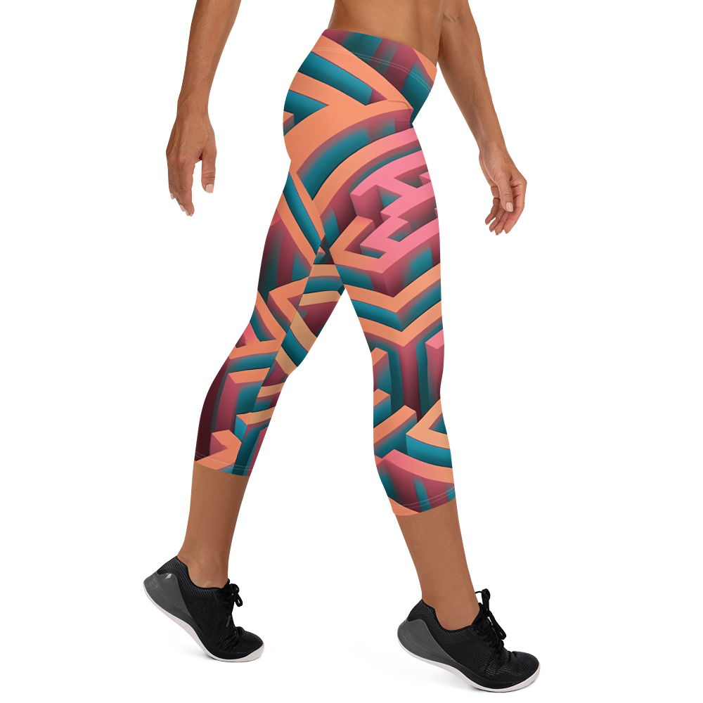 3D Maze Illusion | 3D Patterns | All-Over Print Capri Leggings - #1