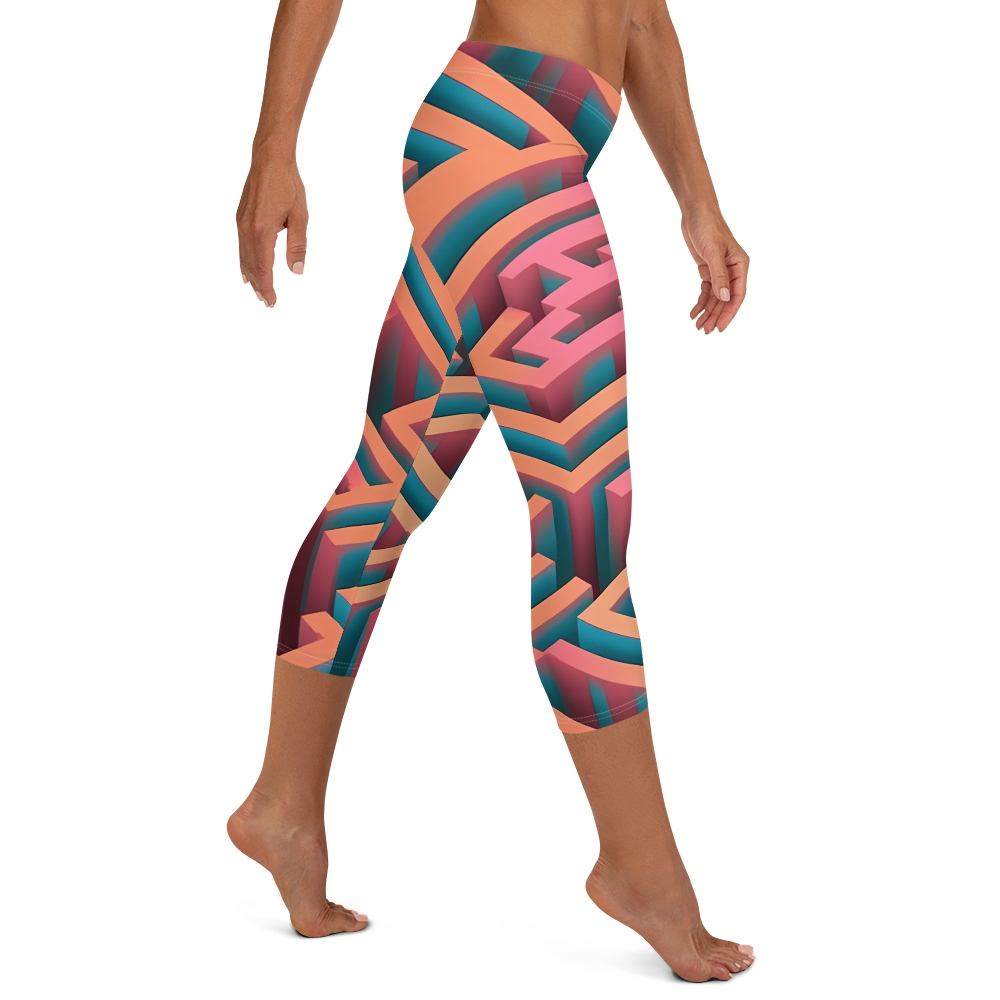 3D Maze Illusion | 3D Patterns | All-Over Print Capri Leggings - #1