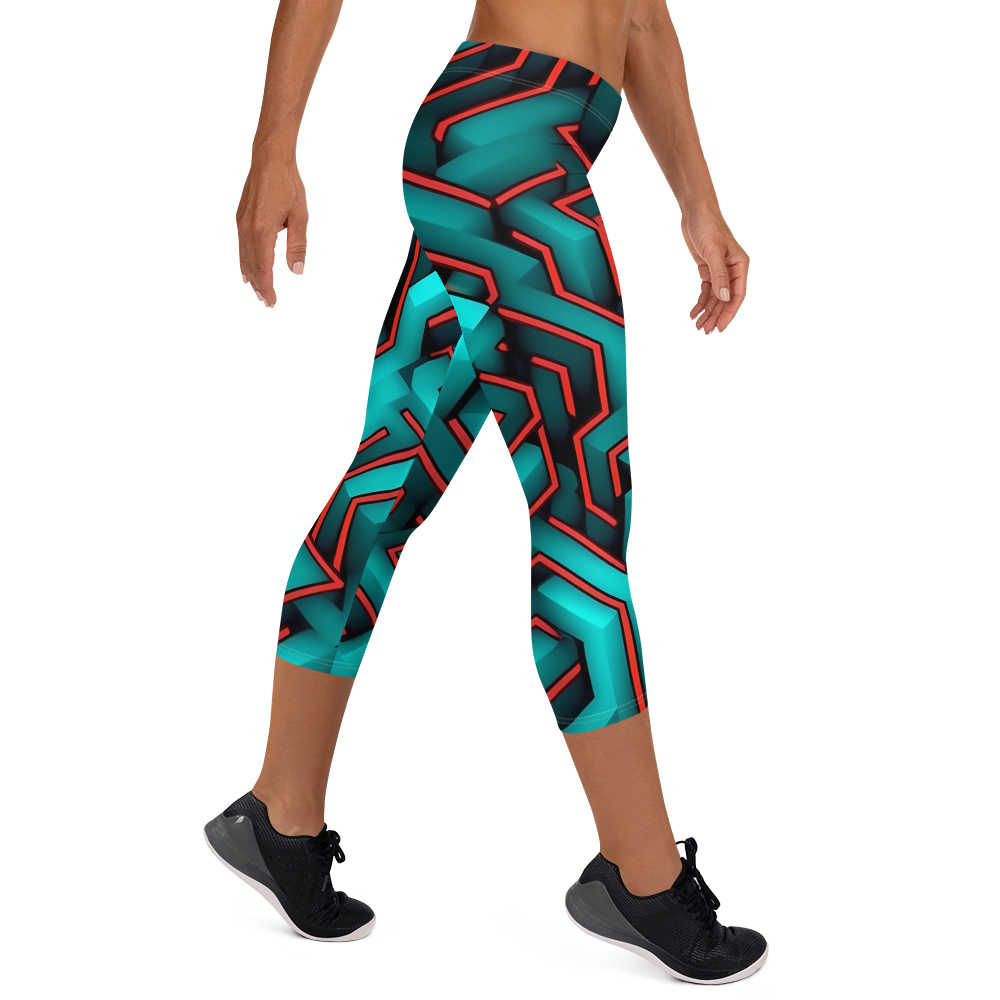 3D Maze Illusion | 3D Patterns | All-Over Print Capri Leggings - #2