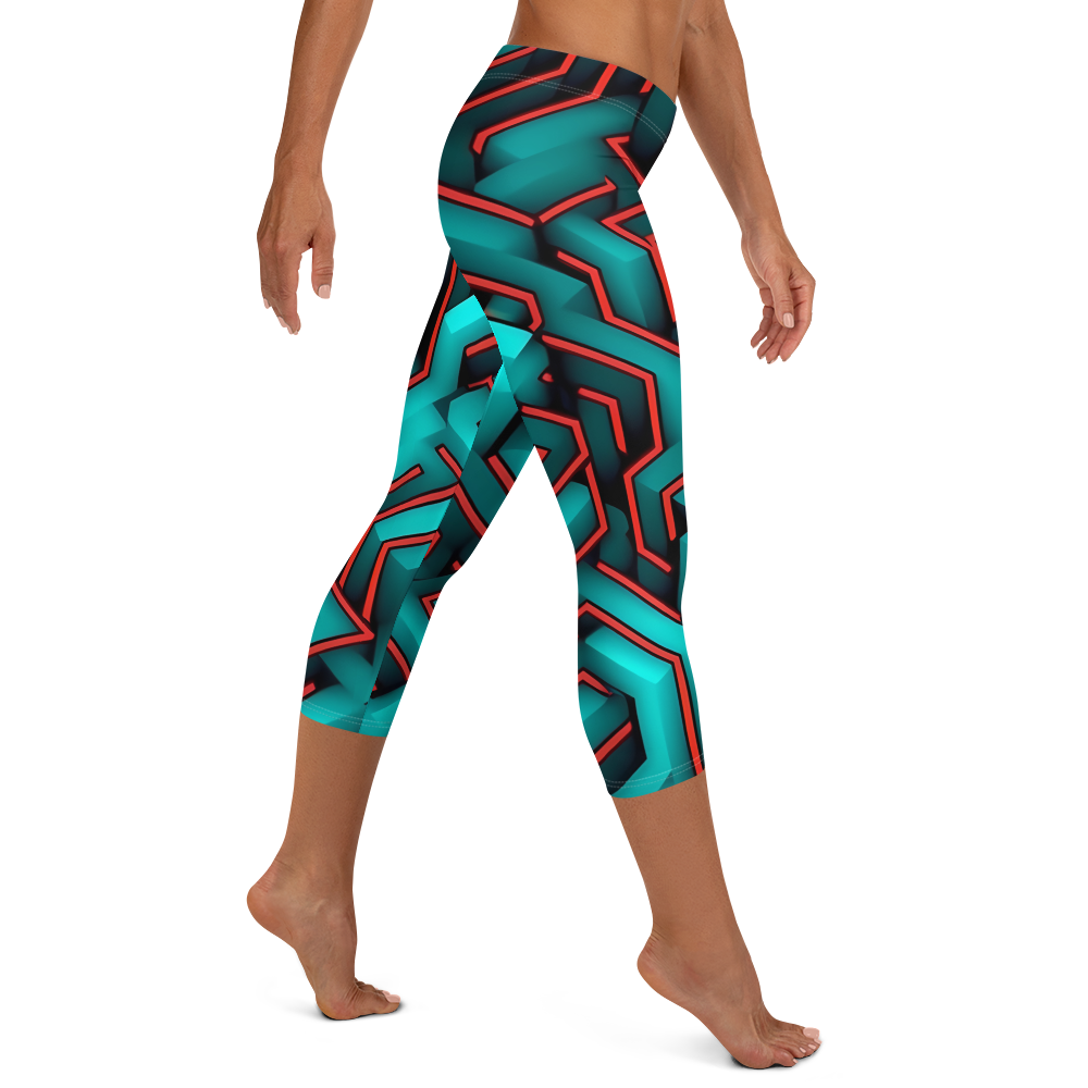 3D Maze Illusion | 3D Patterns | All-Over Print Capri Leggings - #2