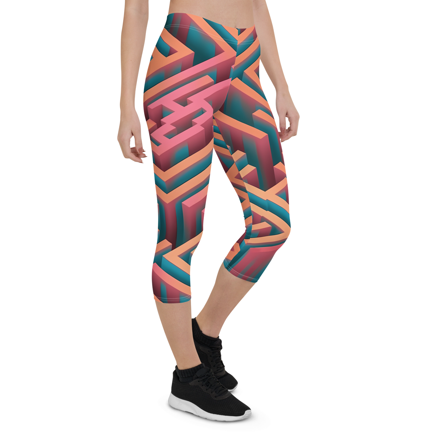 3D Maze Illusion | 3D Patterns | All-Over Print Capri Leggings - #1