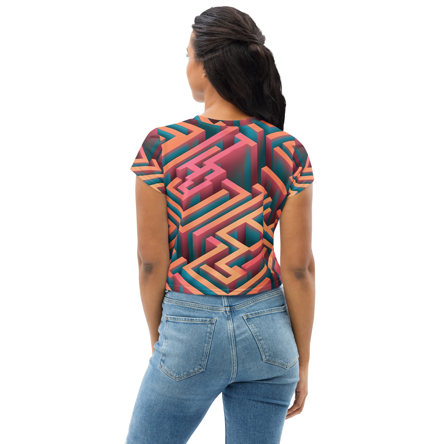 3D Maze Illusion | 3D Patterns | All-Over Print Crop Tee - #1