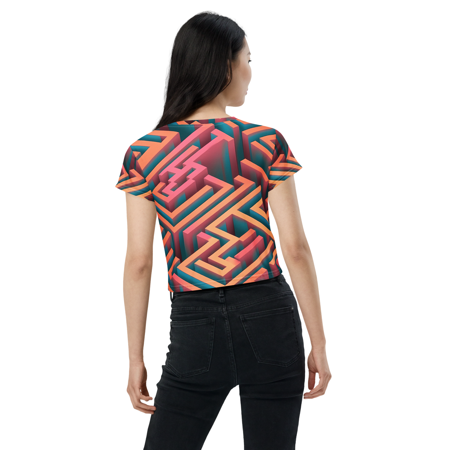 3D Maze Illusion | 3D Patterns | All-Over Print Crop Tee - #1