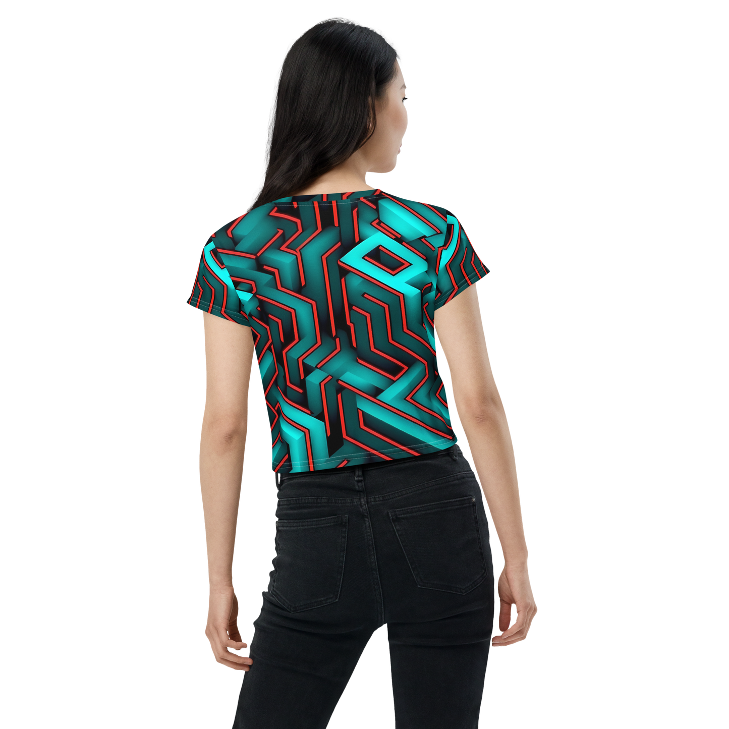 3D Maze Illusion | 3D Patterns | All-Over Print Crop Tee - #2