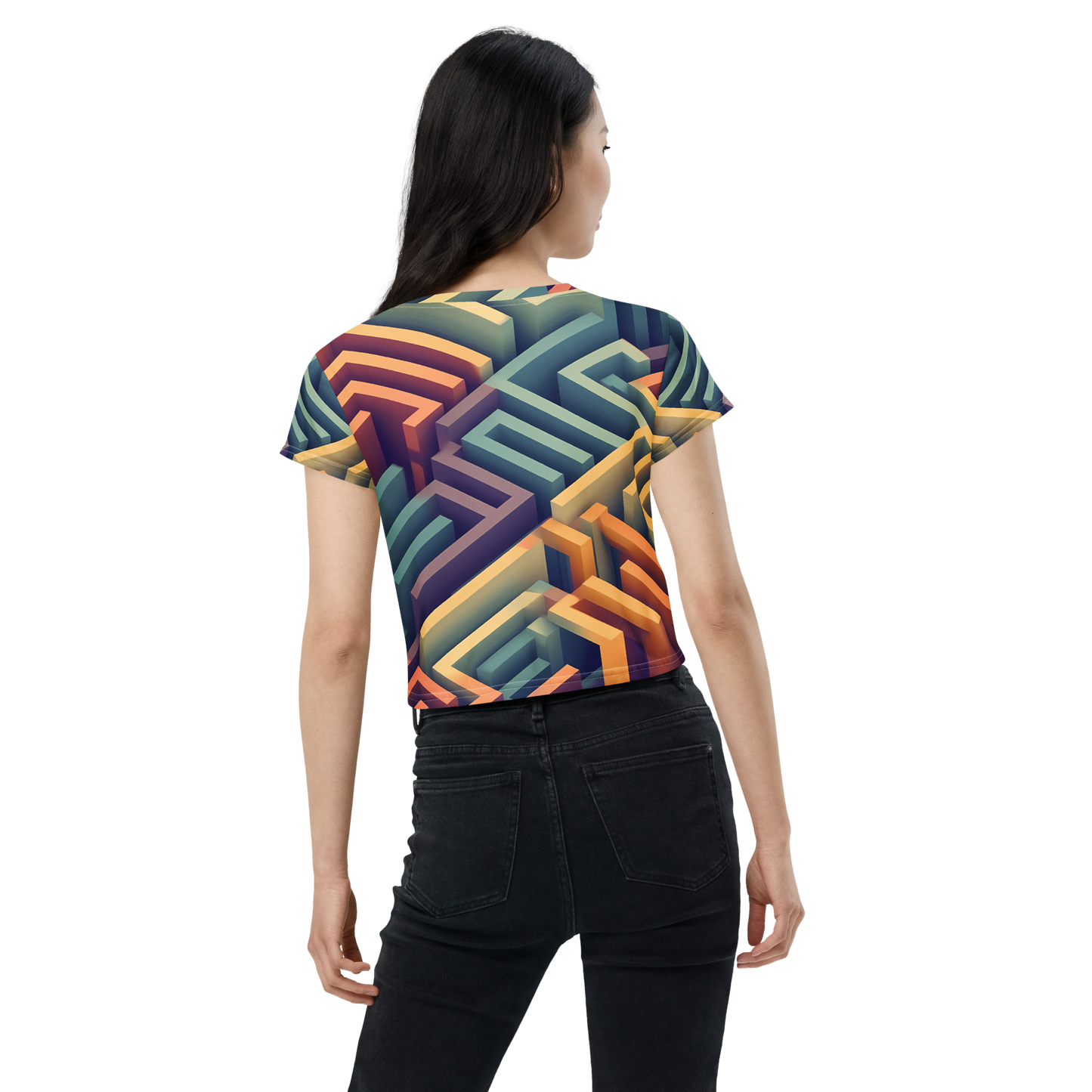 3D Maze Illusion | 3D Patterns | All-Over Print Crop Tee - #3