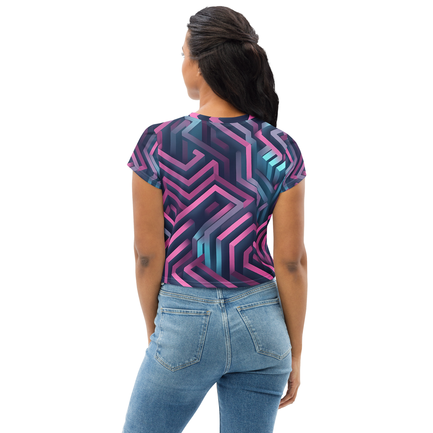 3D Maze Illusion | 3D Patterns | All-Over Print Crop Tee - #4