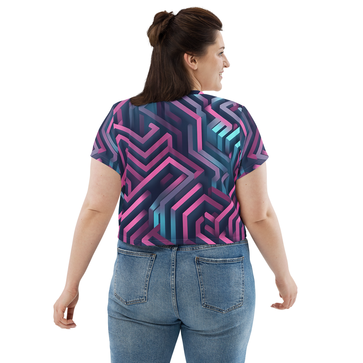 3D Maze Illusion | 3D Patterns | All-Over Print Crop Tee - #4