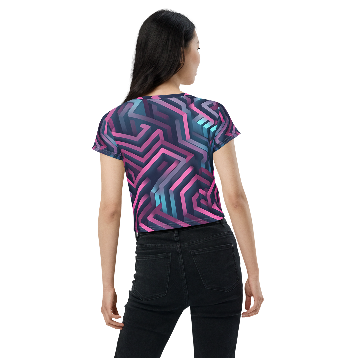 3D Maze Illusion | 3D Patterns | All-Over Print Crop Tee - #4