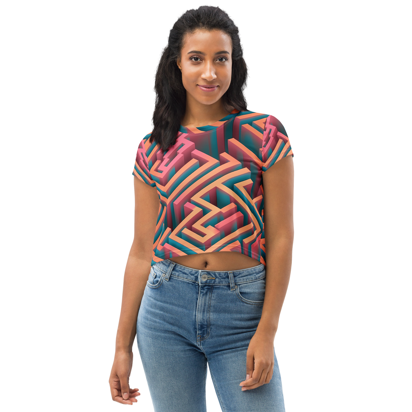 3D Maze Illusion | 3D Patterns | All-Over Print Crop Tee - #1