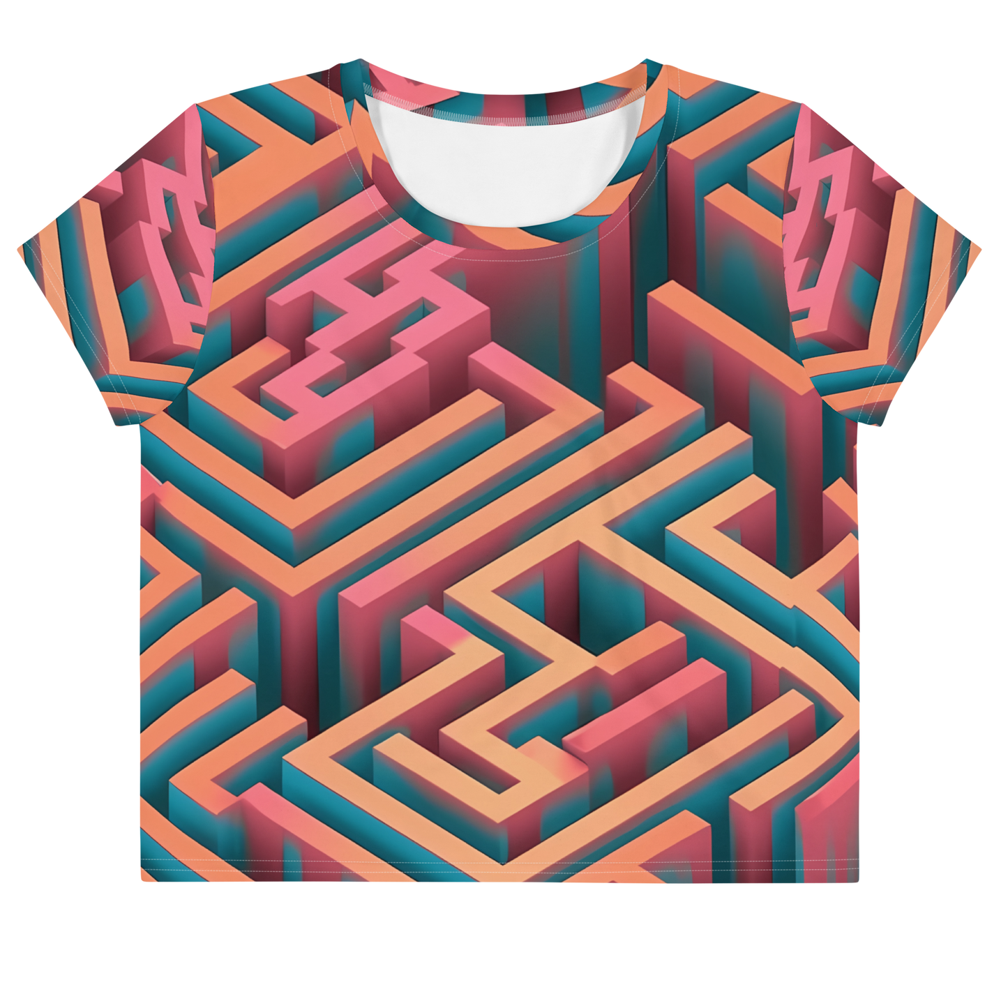 3D Maze Illusion | 3D Patterns | All-Over Print Crop Tee - #1