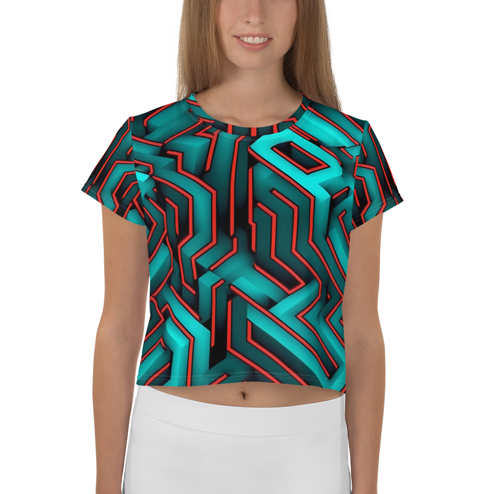 3D Maze Illusion | 3D Patterns | All-Over Print Crop Tee - #2