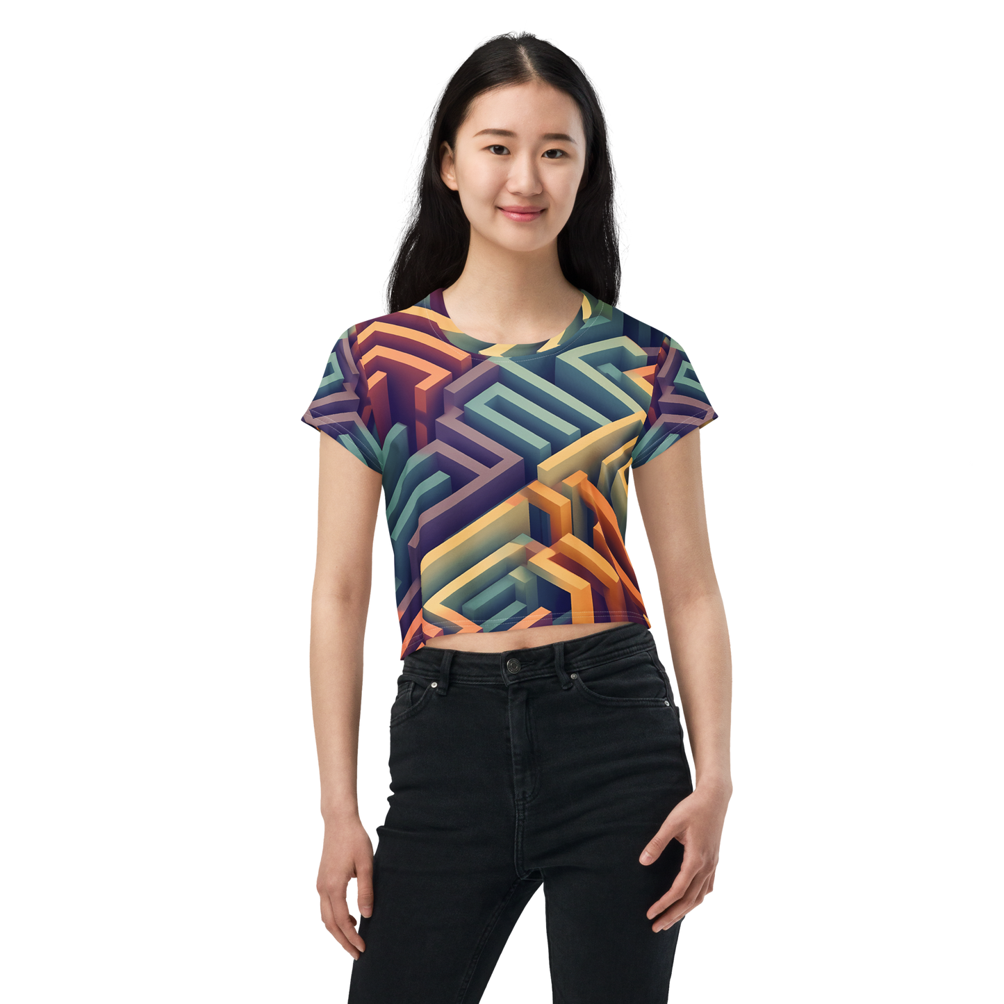 3D Maze Illusion | 3D Patterns | All-Over Print Crop Tee - #3