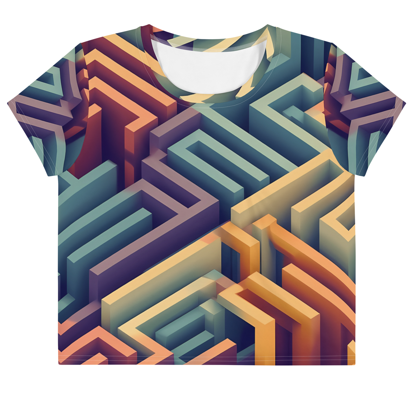 3D Maze Illusion | 3D Patterns | All-Over Print Crop Tee - #3