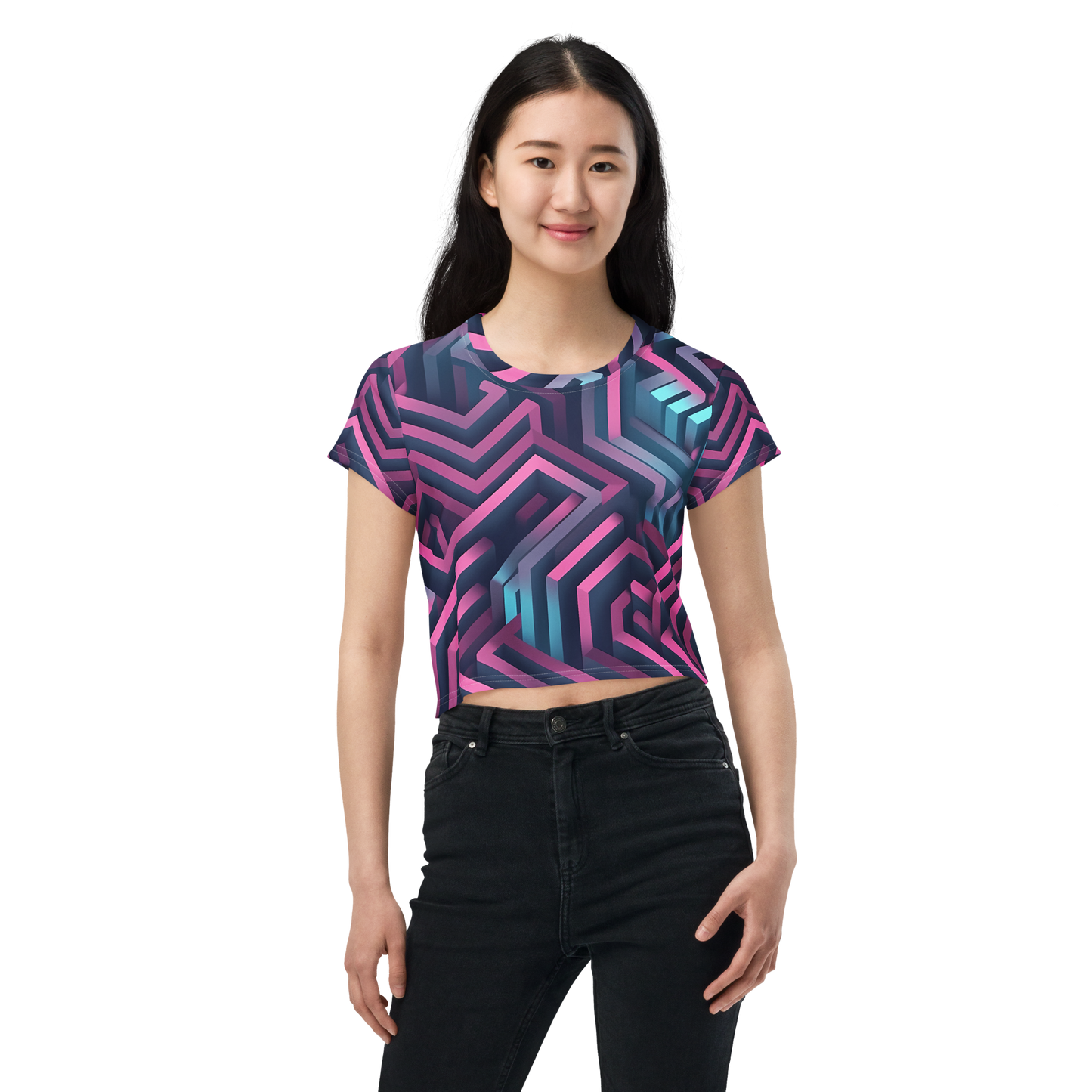 3D Maze Illusion | 3D Patterns | All-Over Print Crop Tee - #4