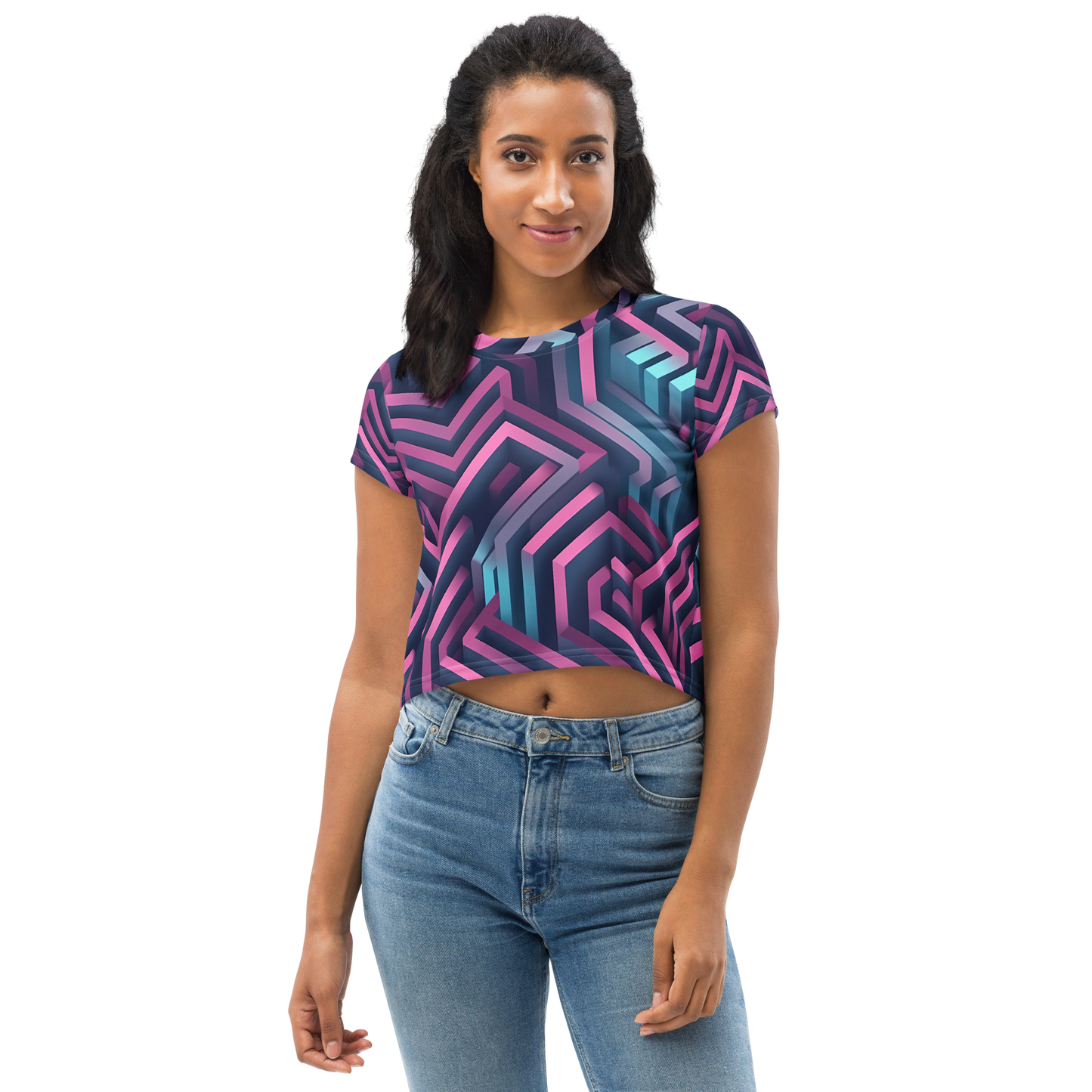 3D Maze Illusion | 3D Patterns | All-Over Print Crop Tee - #4